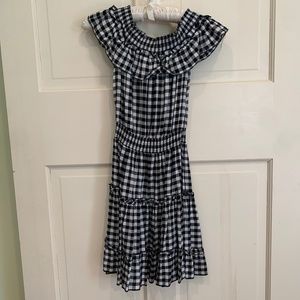 Majorelle off the shoulder black & white ruffle plaid checkers mini dress